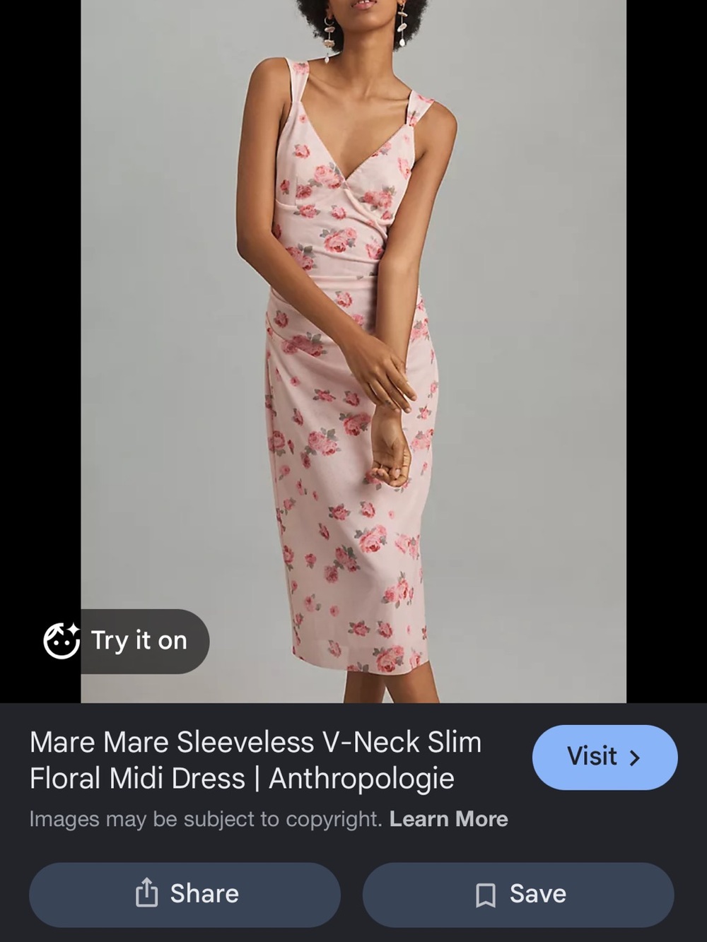Anthropologie Blush Pink Floral V-Neck Midi Dress